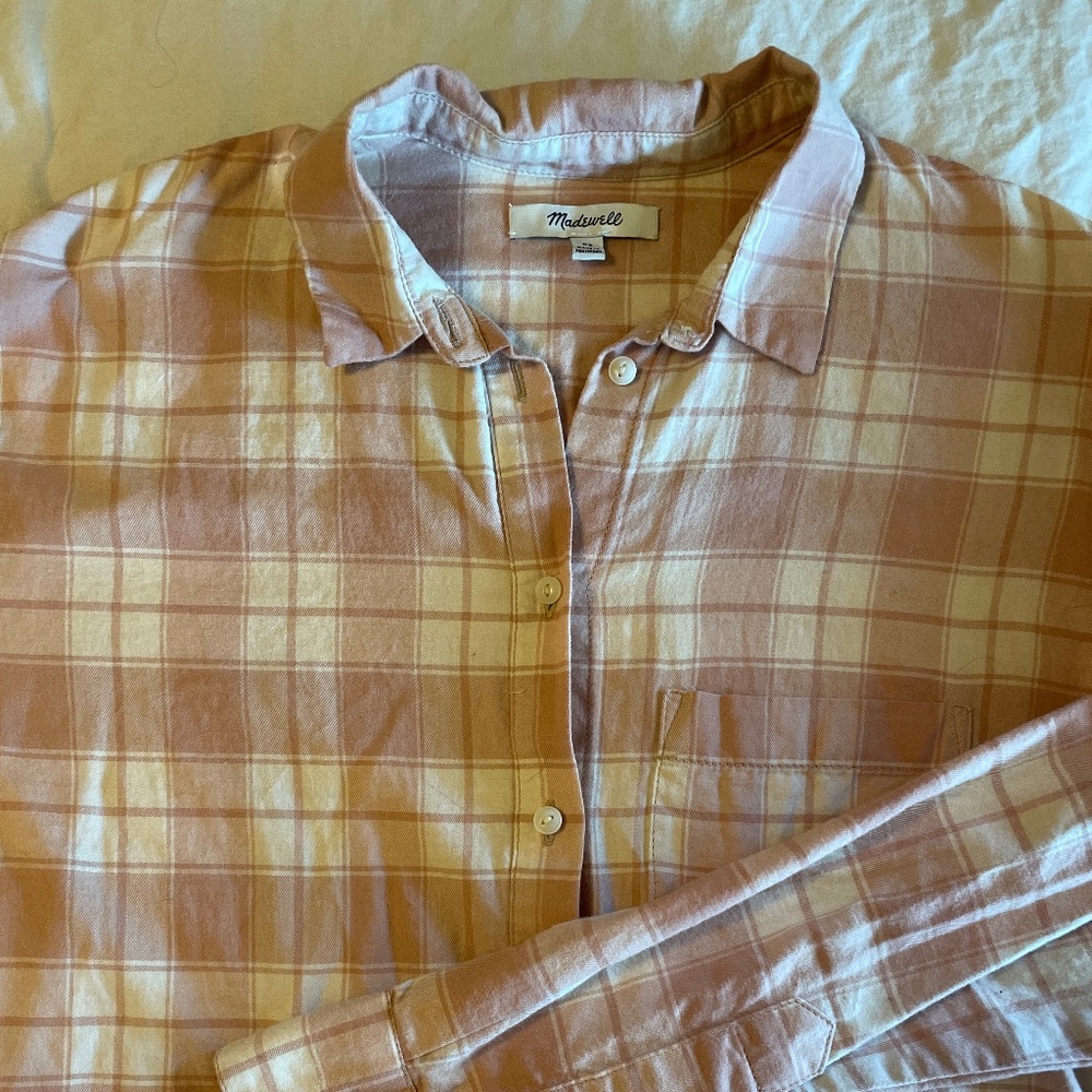 Madewell linen plaid blouse  XS